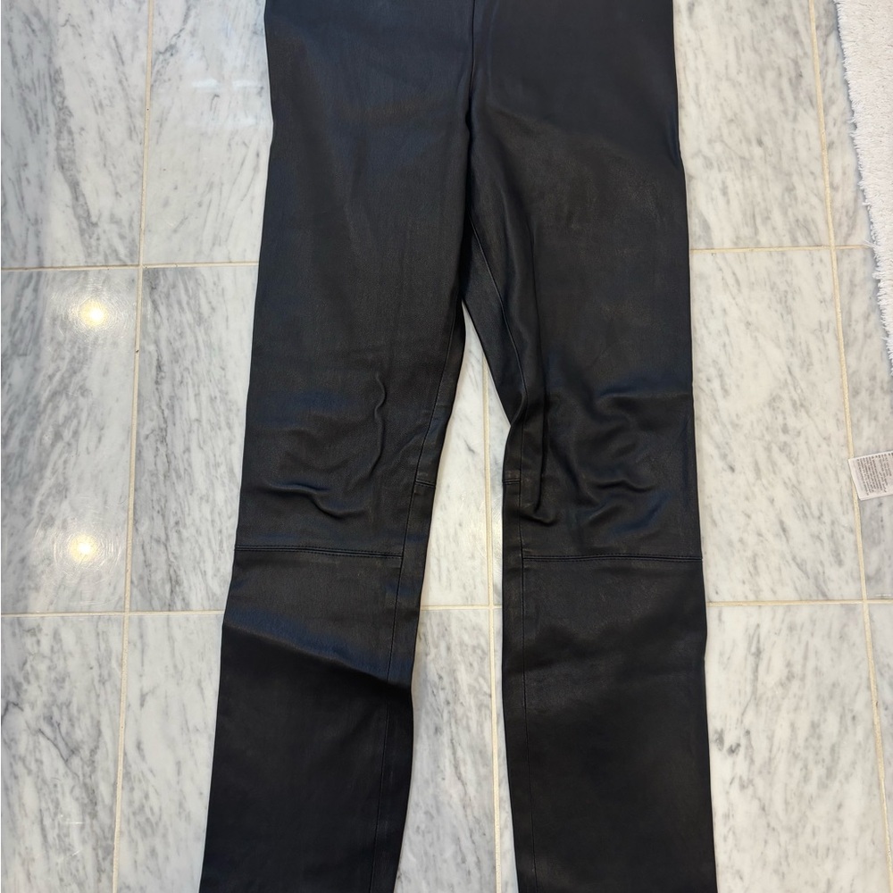 Vince. Black Straight Leg Leather Pants